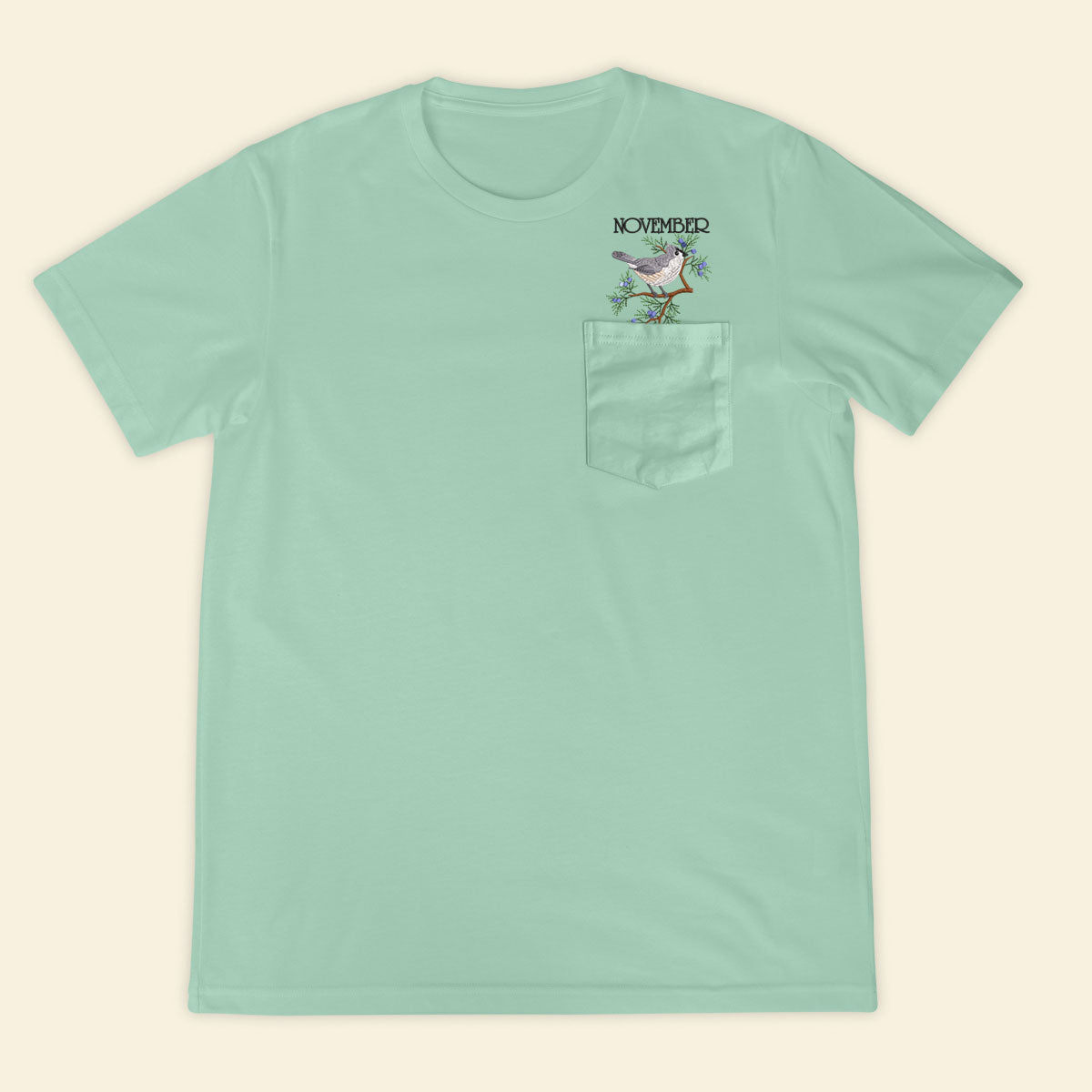 Embroidery Birthmonth November Bird Pocket T-shirt - Birthday Gift Tee 1689234071607.jpg