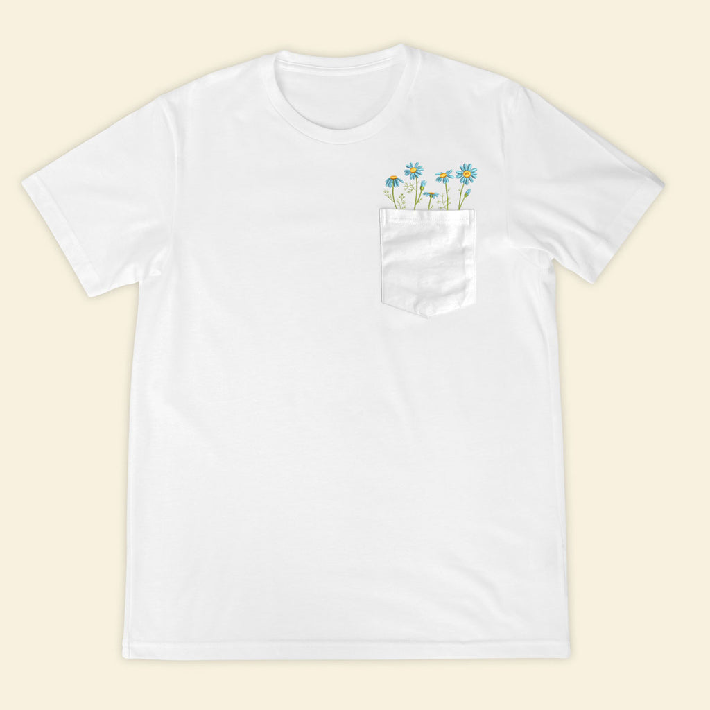 Embroidery Daisy Flowers Pocket T-shirt 1689321819962.jpg