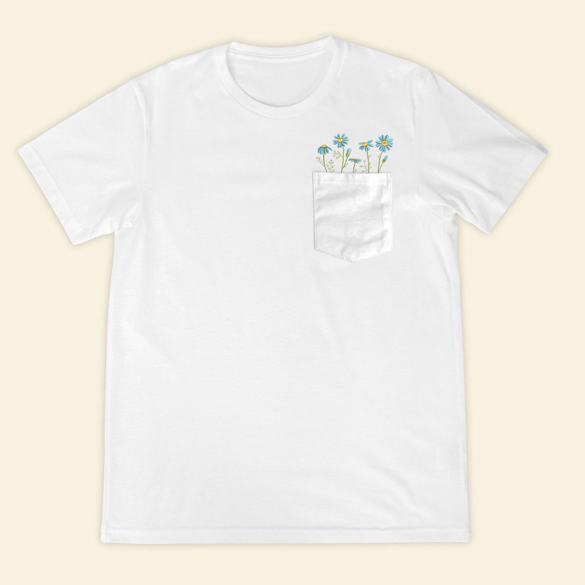 Embroidery Daisy Flowers Pocket T-shirt 1689321819962.jpg