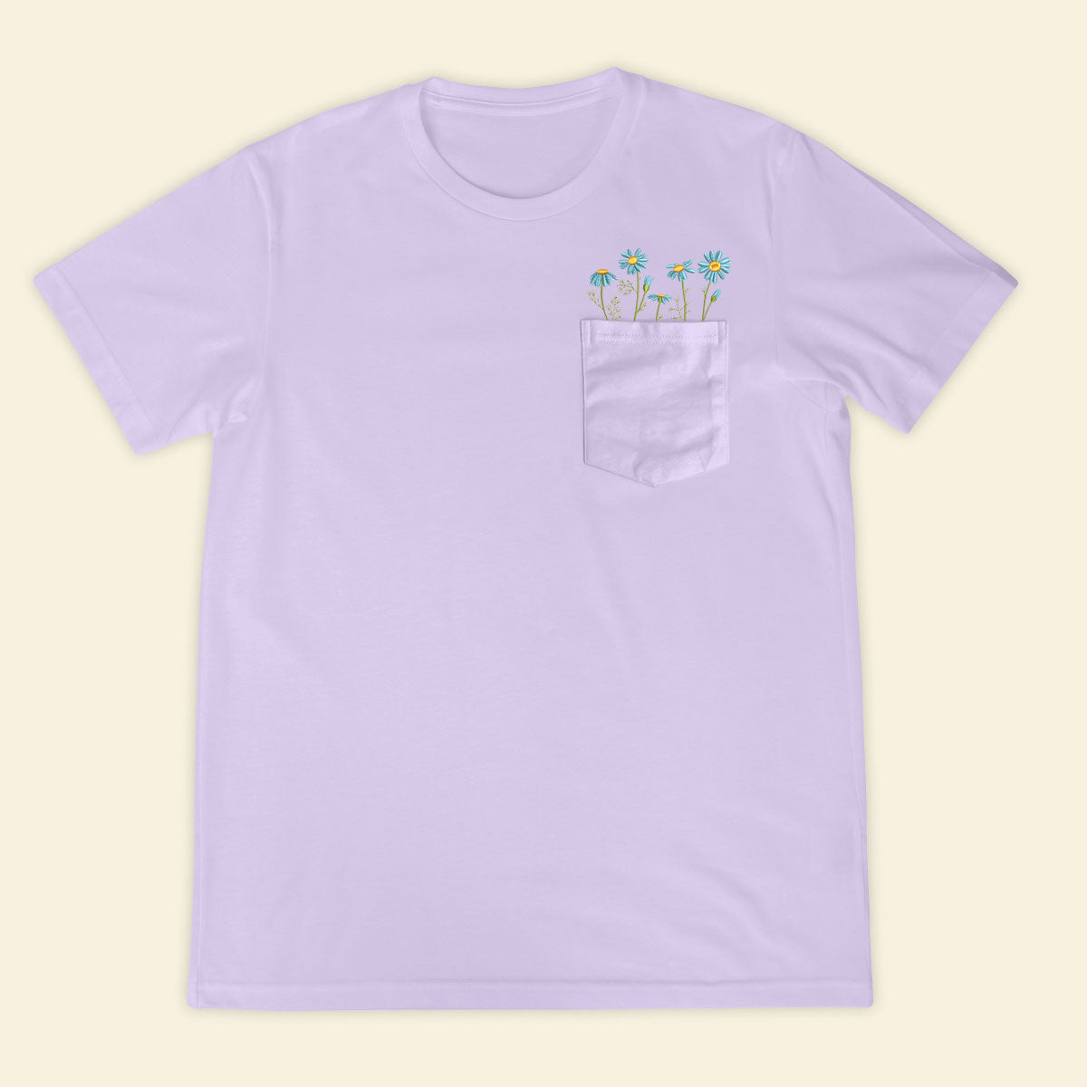 Embroidery Daisy Flowers Pocket T-shirt 1689321819999.jpg