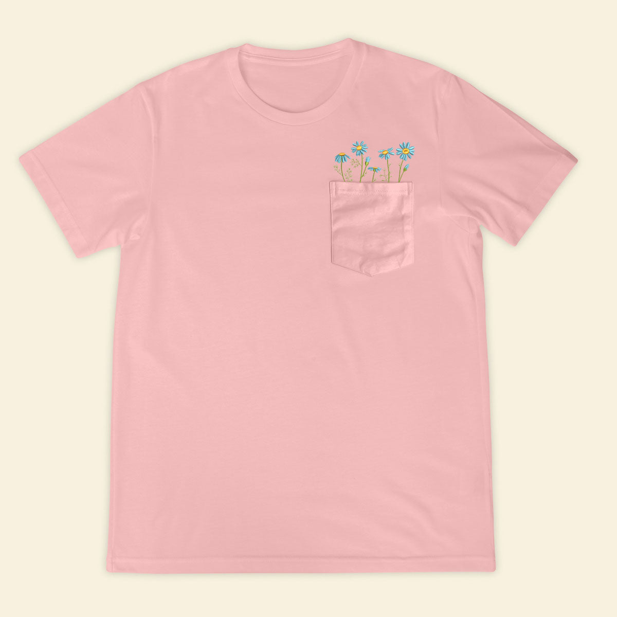 Embroidery Daisy Flowers Pocket T-shirt 1689321820024.jpg