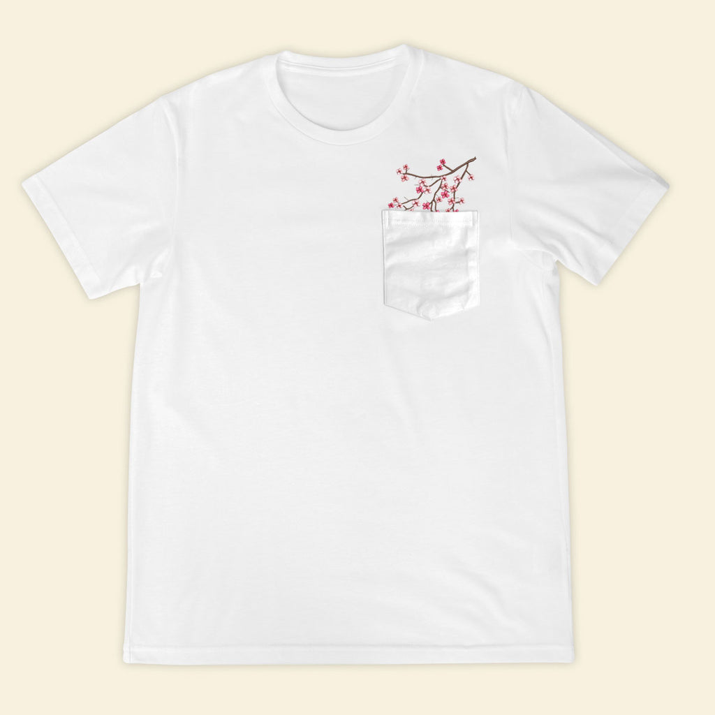 Embroidery Cherry Blossom Pocket T-shirt 1689321999293.jpg