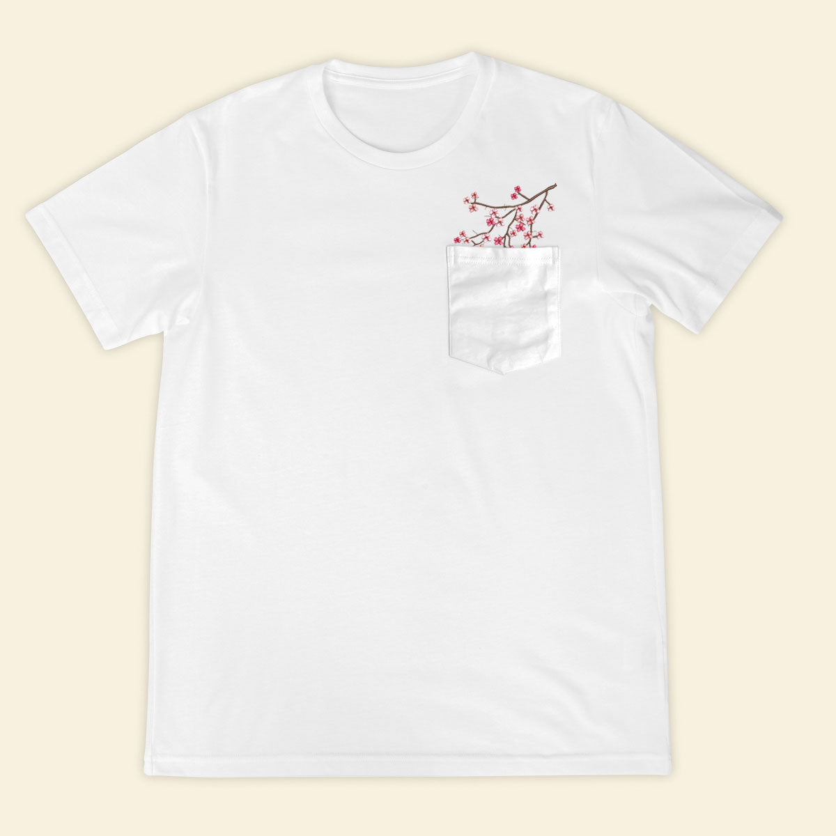 Embroidery Cherry Blossom Pocket T-shirt 1689321999293.jpg