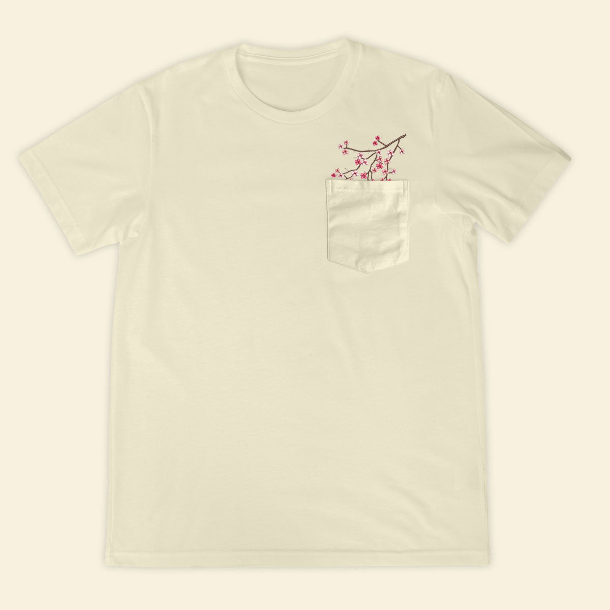 Embroidery Cherry Blossom Pocket T-shirt 1689321999305.jpg