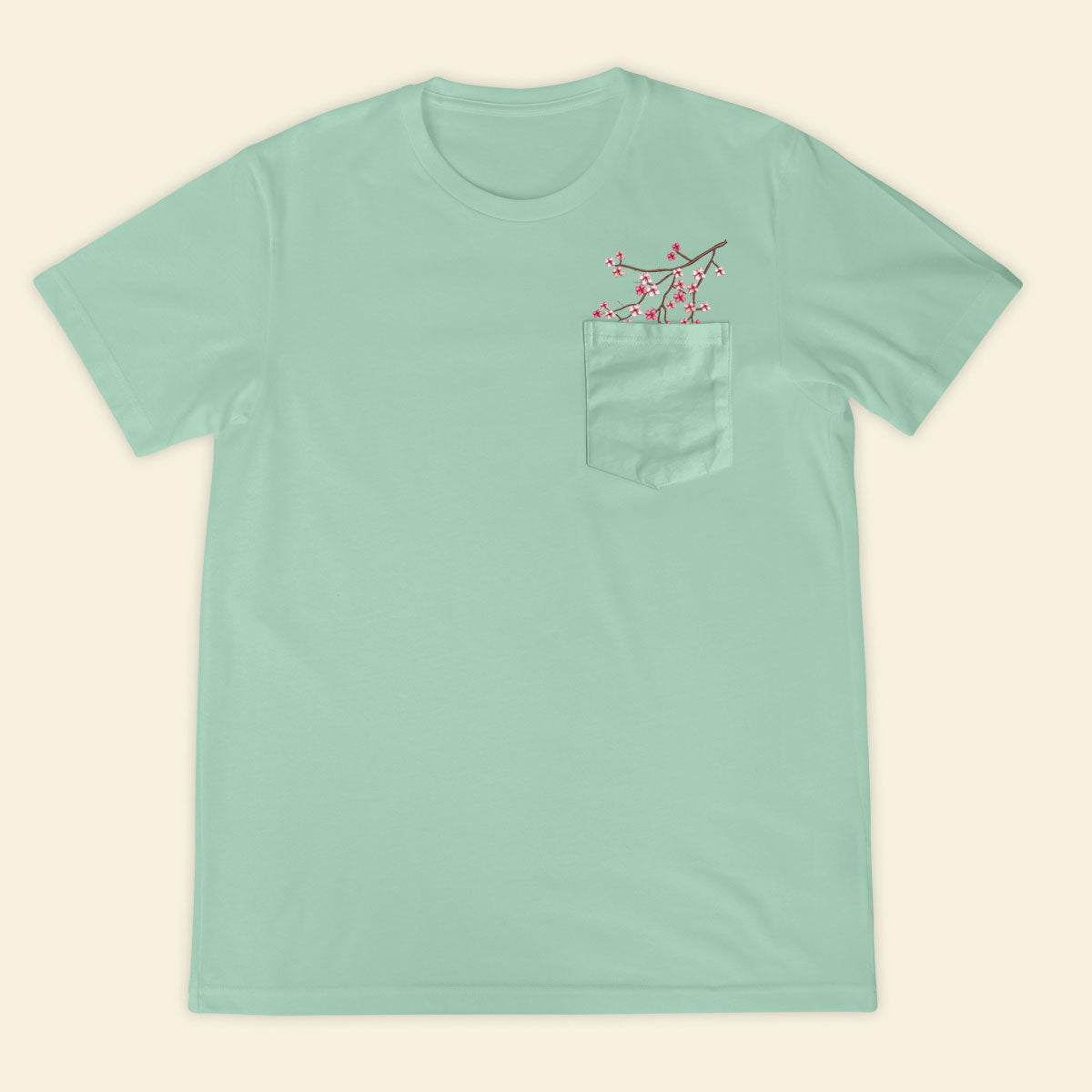 Embroidery Cherry Blossom Pocket T-shirt 1689321999324.jpg