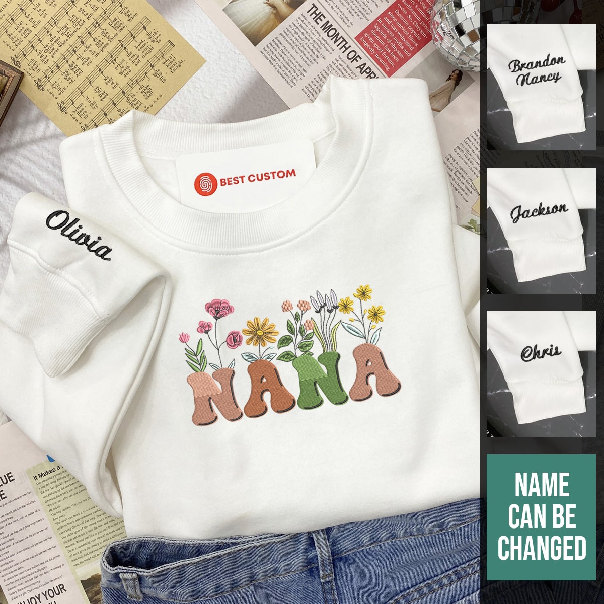 Nana Flowers With Custom Name   Embroidered Apparel   Gift For Grandma Grandmother 1697615766557.jpg
