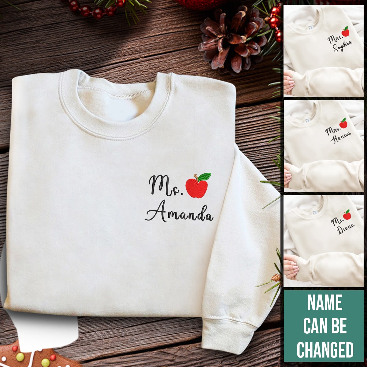 Teacher Name And Apple   Embroidered Apparel   Gift For Teacher 1698460940628.jpg