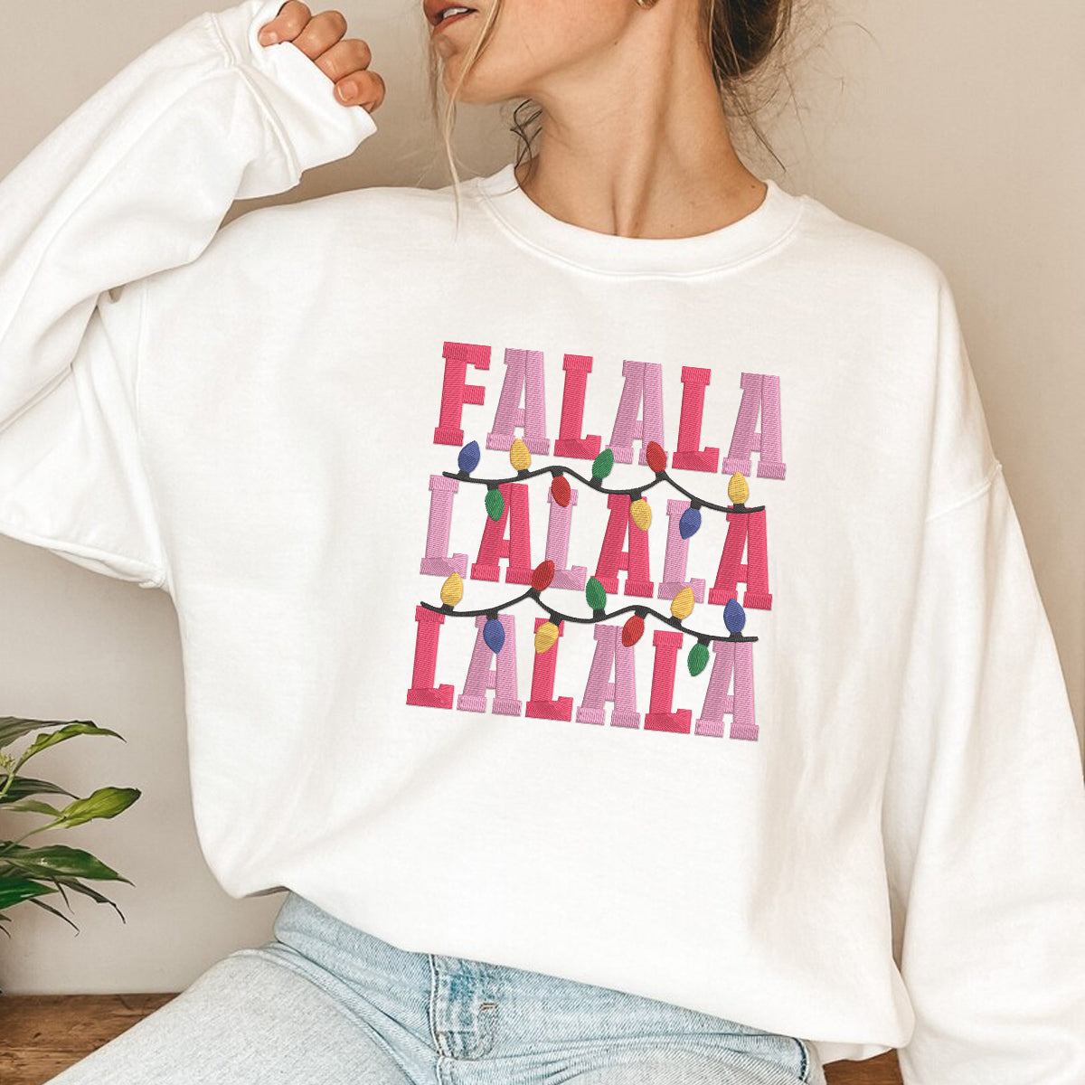 Fa La La La Christmas Light Sweatshirt Embroidered Christmas Sweatshirt Holiday Sweater Winter Sweatshirt Christmas Lights Xmas Shirt Embroidery 1699505501958.jpg