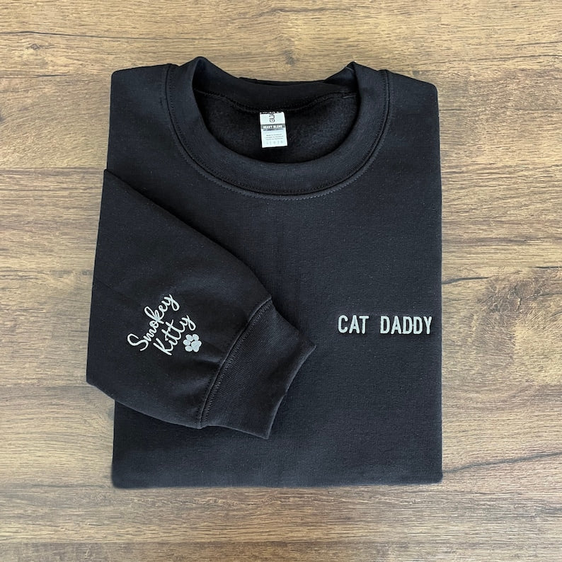 Cat Daddy Embroidered Sweatshirt Custom Dad Shirt With Cat Names Paw On Sleeve Cat Dad Hoodie Cat Owner Shirt Fathers Day Gift 1700191404525.jpg