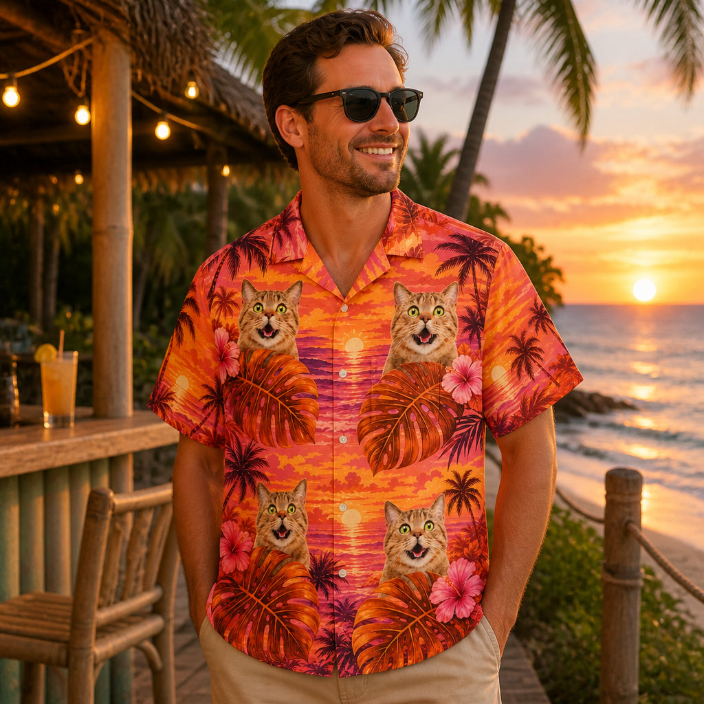 Custom Cat Face Sunset Tropical (Orange/Pink) - Lifestyle 1