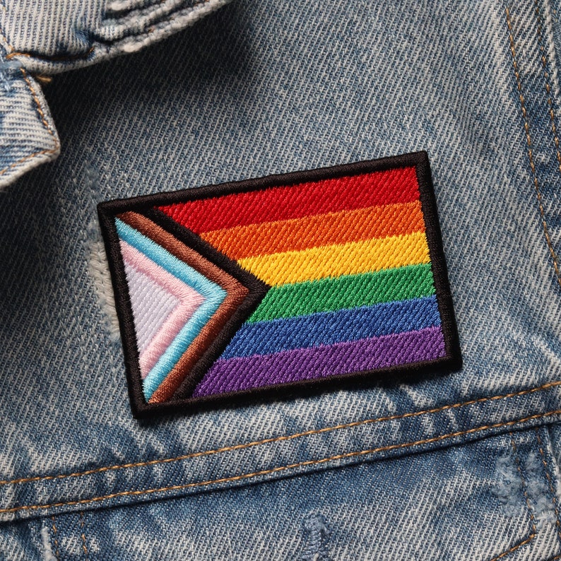 Progress Pride Flag Embroidered Patch  Lgbt Gay Queer Trans  Hook And Loop Iron On  Sew On Patches 1712046737089.jpg