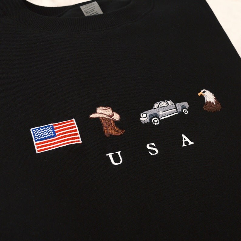 Usa Embroidery Sweatshirt United States America Crewneck Flag Cowboy Boots Cowboy Hat Cowgirl Truck Jeep Eagle Patriot July 4th 1716953870191.jpg