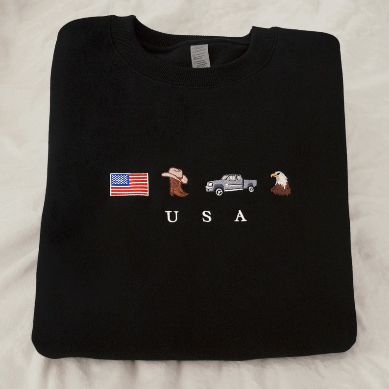 Usa Embroidery Sweatshirt United States America Crewneck Flag Cowboy Boots Cowboy Hat Cowgirl Truck Jeep Eagle Patriot July 4th 1716953870209.jpg