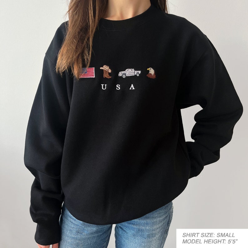 Usa Embroidery Sweatshirt United States America Crewneck Flag Cowboy Boots Cowboy Hat Cowgirl Truck Jeep Eagle Patriot July 4th 1716953870282.jpg