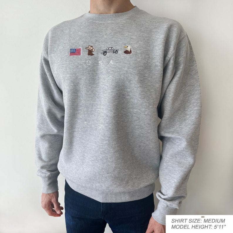 Usa Embroidery Sweatshirt United States America Crewneck Flag Cowboy Boots Cowboy Hat Cowgirl Truck Jeep Eagle Patriot July 4th 1716953870284.jpg