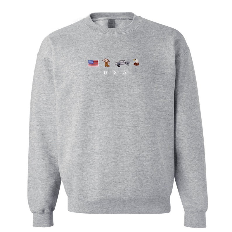 Usa Embroidery Sweatshirt United States America Crewneck Flag Cowboy Boots Cowboy Hat Cowgirl Truck Jeep Eagle Patriot July 4th 1716953870318.jpg