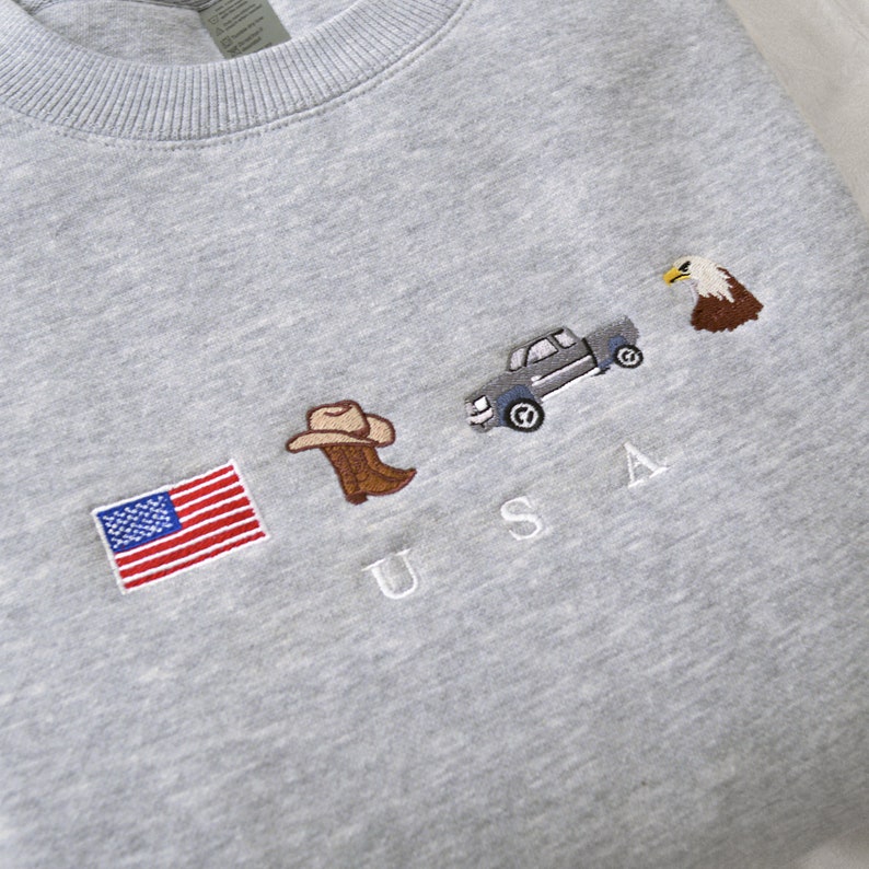 Usa Embroidery Sweatshirt United States America Crewneck Flag Cowboy Boots Cowboy Hat Cowgirl Truck Jeep Eagle Patriot July 4th 1716953870347.jpg