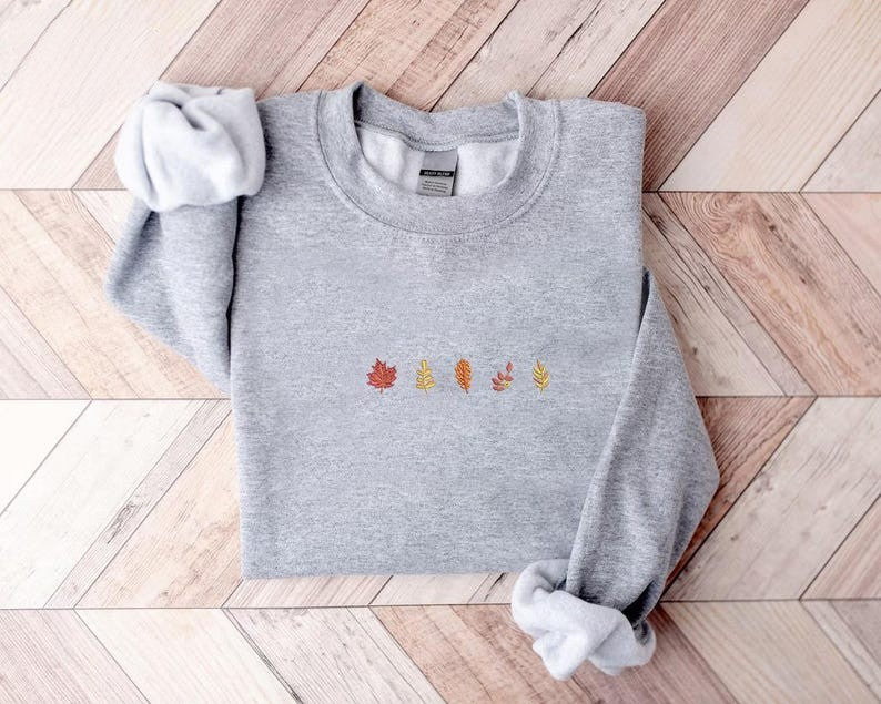 Embroidered Fall Sweatshirtwomens Fall Sweaterautumn Clothingfall Season Shirt Embroidery Sweater With Fall Leaves Embroidered Crewneck 1721718848970.jpg