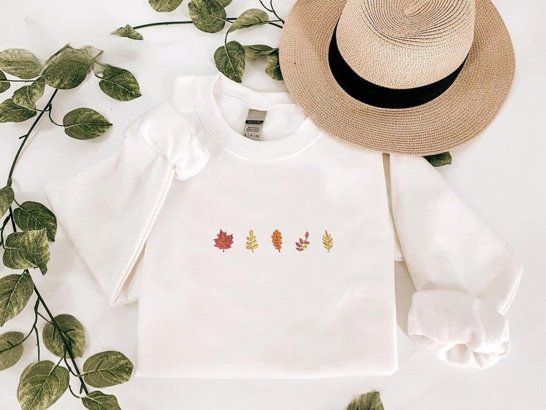 Embroidered Fall Sweatshirtwomens Fall Sweaterautumn Clothingfall Season Shirt Embroidery Sweater With Fall Leaves Embroidered Crewneck 1721718849010.jpg