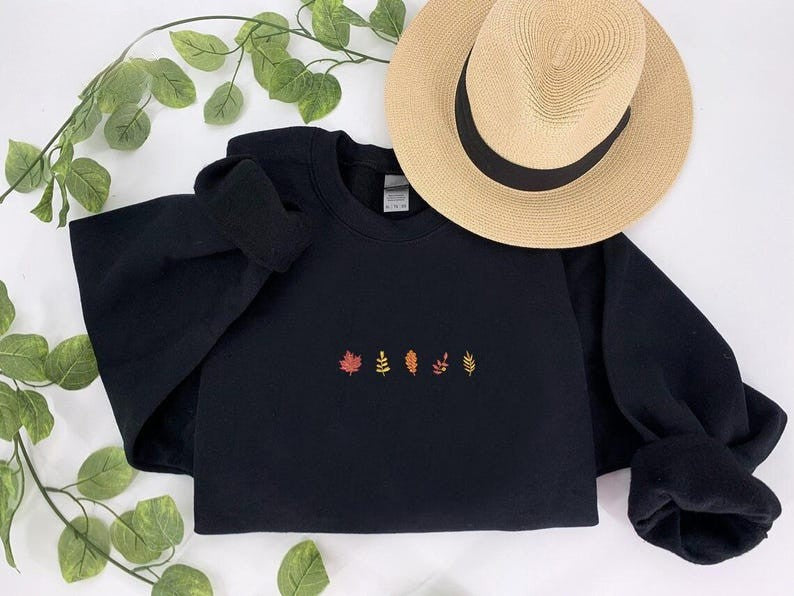 Embroidered Fall Sweatshirtwomens Fall Sweaterautumn Clothingfall Season Shirt Embroidery Sweater With Fall Leaves Embroidered Crewneck 1721718849054.jpg