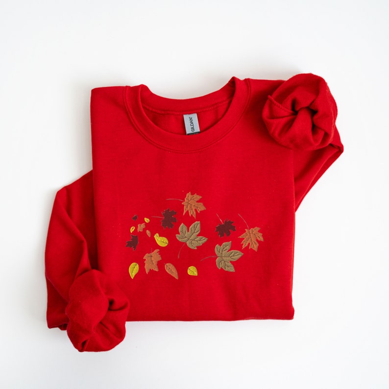 Embroidered Fall Leaves Crewneck Cute Fall Foliage Sweatshirt Autumn Leaves Embroidery Pullover Sweater Cute Fall Shirt Falling Leaves 1721719646269.jpg