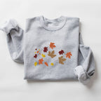 Embroidered Fall Leaves Crewneck Cute Fall Foliage Sweatshirt Autumn Leaves Embroidery Pullover Sweater Cute Fall Shirt Falling Leaves 1721719646280.jpg