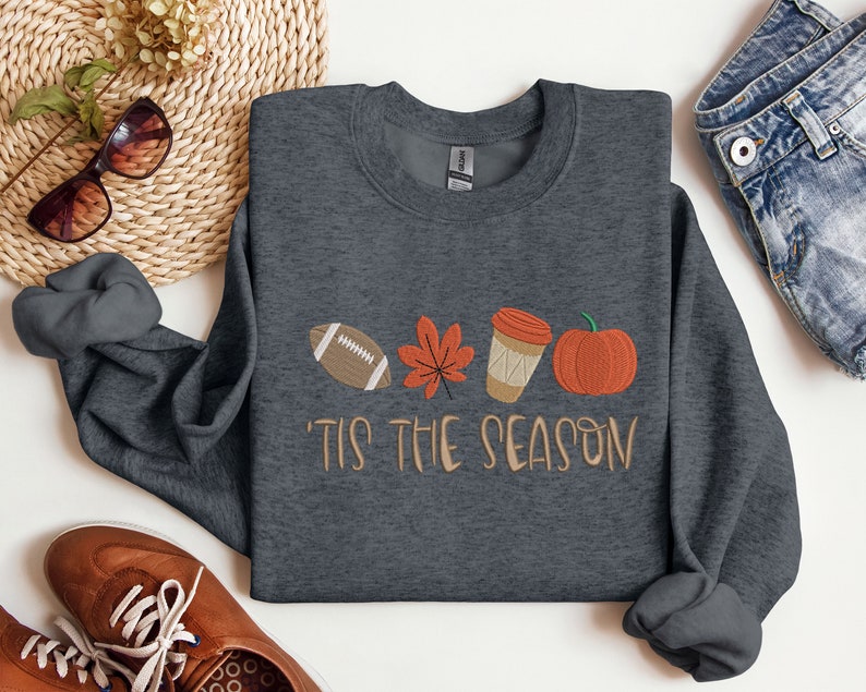 Embroidered Fall Sweatshirt Fall Season Shirt Fall Football Sweatshirt Fall Sweater Embroidered Tis The Season Sweatshirt 1721720230832.jpg