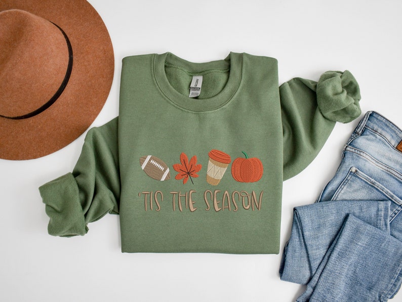 Embroidered Fall Sweatshirt Fall Season Shirt Fall Football Sweatshirt Fall Sweater Embroidered Tis The Season Sweatshirt 1721720231331.jpg