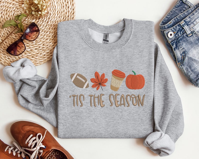 Embroidered Fall Sweatshirt Fall Season Shirt Fall Football Sweatshirt Fall Sweater Embroidered Tis The Season Sweatshirt 1721720231372.jpg