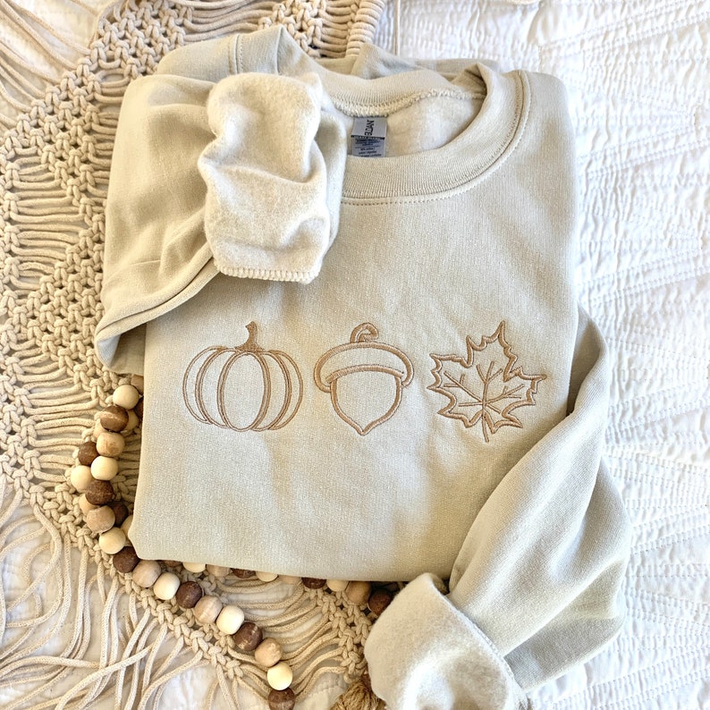 Embroidered Pumpkin Sweatshirt Cute Fall Hoodie Cozy Fall Hoodie Embroidered Crewneck Autumn Attire Fall Leaf Acorn Minimalist Fall Wardrobe 1722309404742.jpg