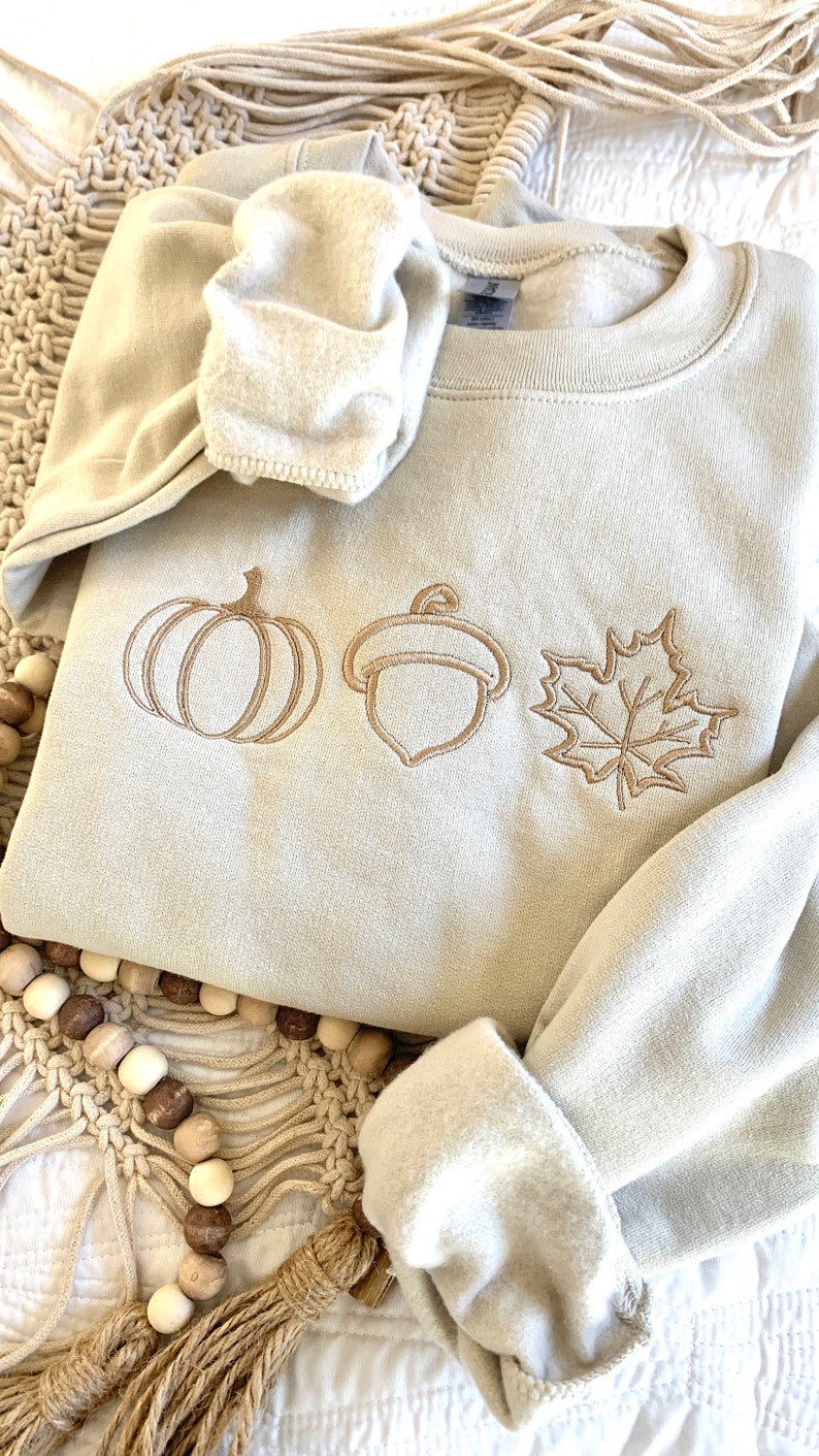 Embroidered Pumpkin Sweatshirt Cute Fall Hoodie Cozy Fall Hoodie Embroidered Crewneck Autumn Attire Fall Leaf Acorn Minimalist Fall Wardrobe 1722309404809.jpg