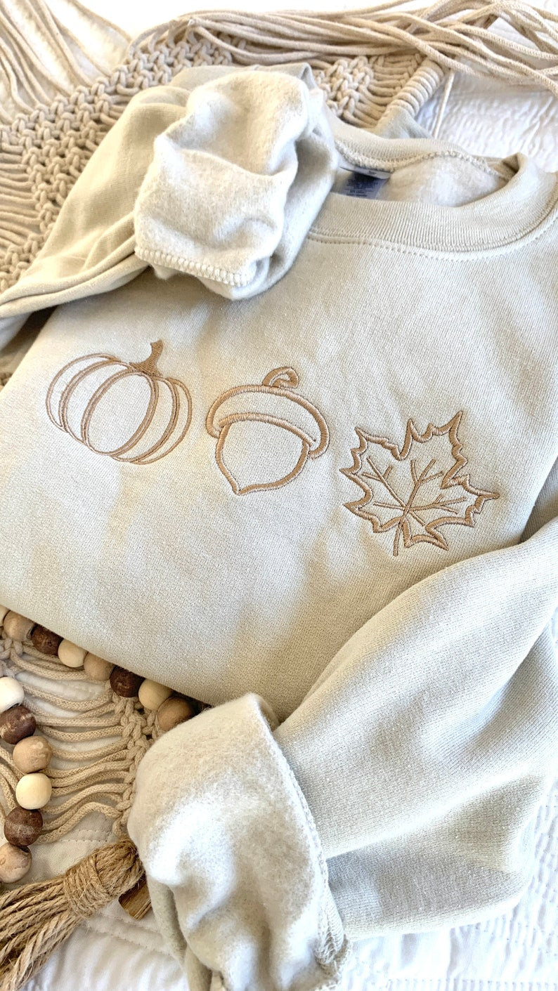 Embroidered Pumpkin Sweatshirt Cute Fall Hoodie Cozy Fall Hoodie Embroidered Crewneck Autumn Attire Fall Leaf Acorn Minimalist Fall Wardrobe 1722309404858.jpg