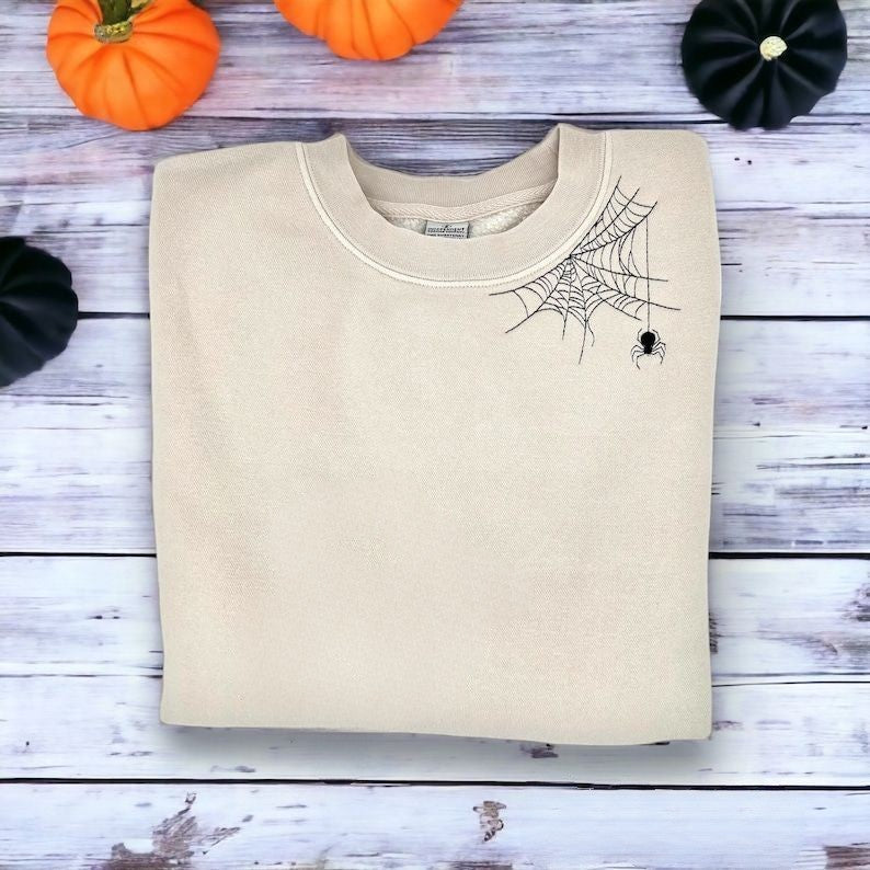 Embroidered Spiderweb Sweatshirt Spiderweb Sweatshirt Halloween Sweatshirt Halloween Embroidered Spiderweb Spooky Season Spiderweb 1722910400973.jpg