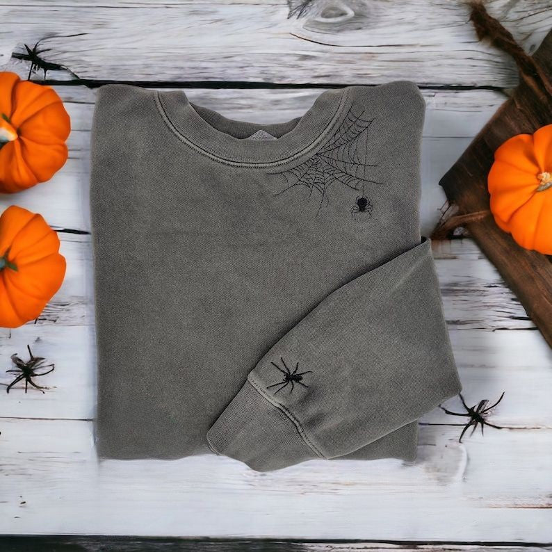Embroidered Spiderweb Sweatshirt Spiderweb Sweatshirt Halloween Sweatshirt Halloween Embroidered Spiderweb Spooky Season Spiderweb 1722910401002.jpg