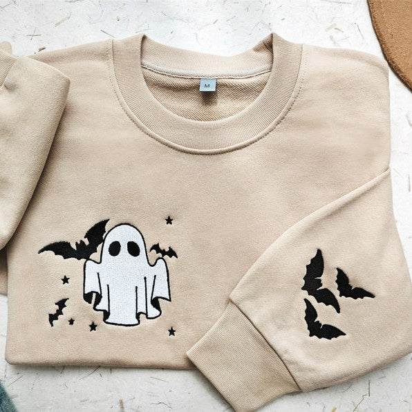 Ghost Embroidered Sweatshirt Little Ghost Bat Shirt Halloween Sweatshirt Halloween Embroidered Sweatshirt Ghost Sweatshirtspooky Season 1722911588006.jpg