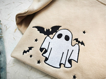 Ghost Embroidered Sweatshirt Little Ghost Bat Shirt Halloween Sweatshirt Halloween Embroidered Sweatshirt Ghost Sweatshirtspooky Season 1722911588016.jpg