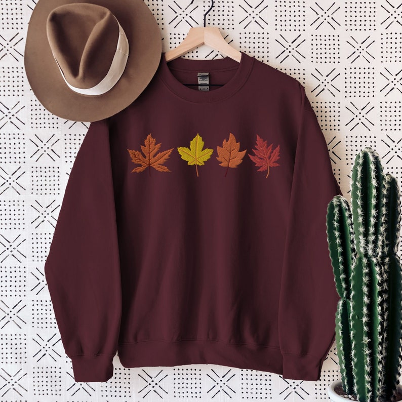 Autumn Leaves Embroidered Sweatshirt Fall Crewneck Sweater Thanksgiving Pullover Fall Season Jumper Fall Breeze Autumn Sweater Gift 1722917007378.jpg