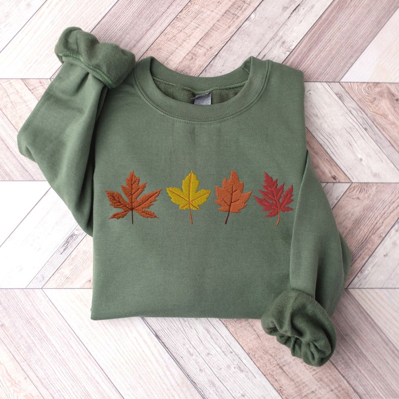 Autumn Leaves Embroidered Sweatshirt Fall Crewneck Sweater Thanksgiving Pullover Fall Season Jumper Fall Breeze Autumn Sweater Gift 1722917007383.jpg