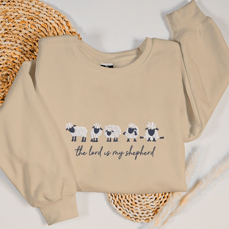 The Lord Is My Shepherdd Embroidered Sweatshirt Embroidered Sheep Sweater Christian Sweater 1722919206805.jpg