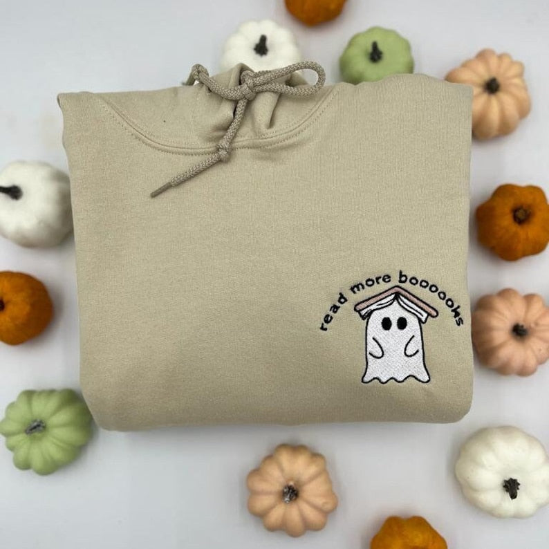 Embroidered Ghost Book Sweatshirt Fall Spooky Season Pullover Cute Ghost Hoodies Halloween Teacher Bookish Librarian Gift Reading Ghost 1723783378981.jpg
