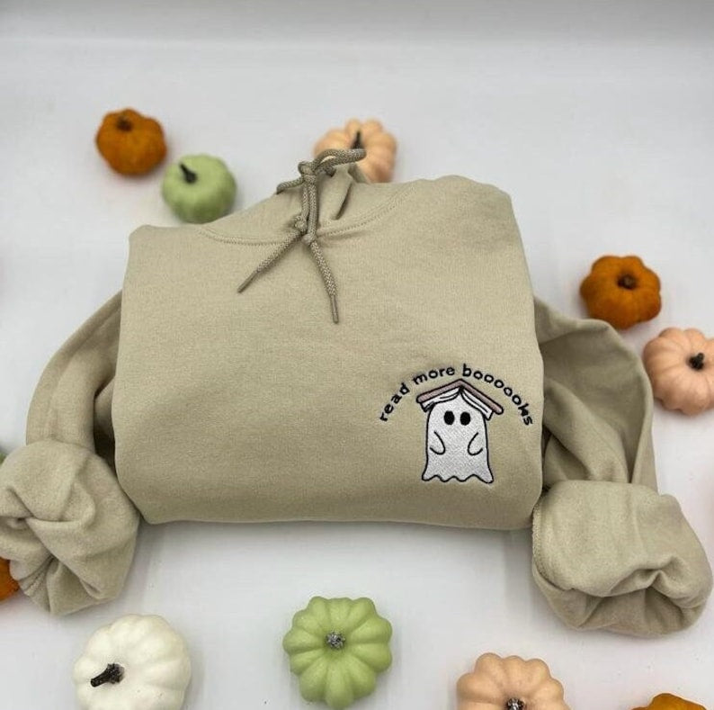 Embroidered Ghost Book Sweatshirt Fall Spooky Season Pullover Cute Ghost Hoodies Halloween Teacher Bookish Librarian Gift Reading Ghost 1723783378999.jpg