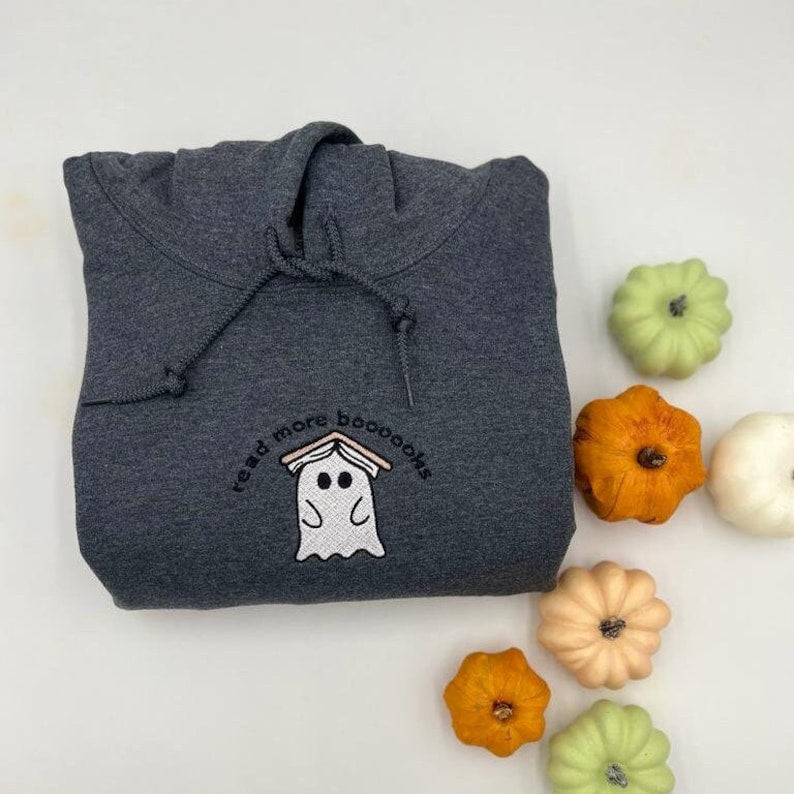 Embroidered Ghost Book Sweatshirt Fall Spooky Season Pullover Cute Ghost Hoodies Halloween Teacher Bookish Librarian Gift Reading Ghost 1723783379072.jpg