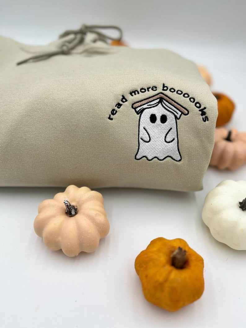 Embroidered Ghost Book Sweatshirt Fall Spooky Season Pullover Cute Ghost Hoodies Halloween Teacher Bookish Librarian Gift Reading Ghost 1723783379091.jpg