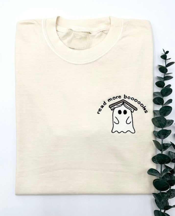 Embroidered Ghost Book T Shirt Fall Spooky Season Pullover Cute Ghost Shirt Halloween Teacher Bookish Librarian Gift Reading Ghost 1723795079286.png