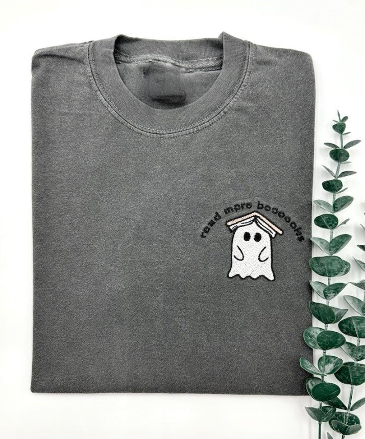 Embroidered Ghost Book T Shirt Fall Spooky Season Pullover Cute Ghost Shirt Halloween Teacher Bookish Librarian Gift Reading Ghost 1723795079419.png