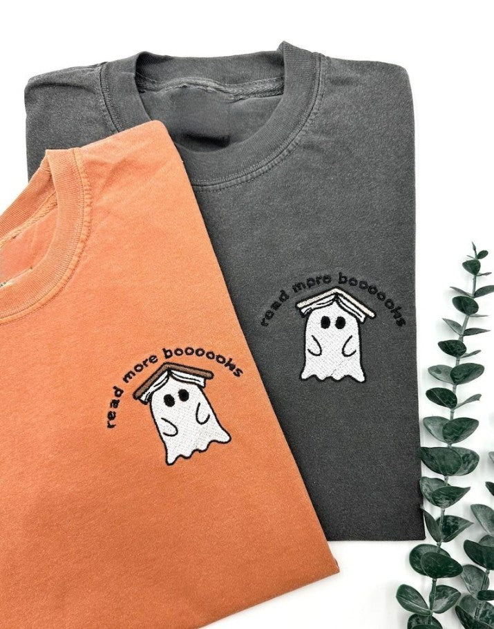 Embroidered Ghost Book T Shirt Fall Spooky Season Pullover Cute Ghost Shirt Halloween Teacher Bookish Librarian Gift Reading Ghost 1723795079431.png