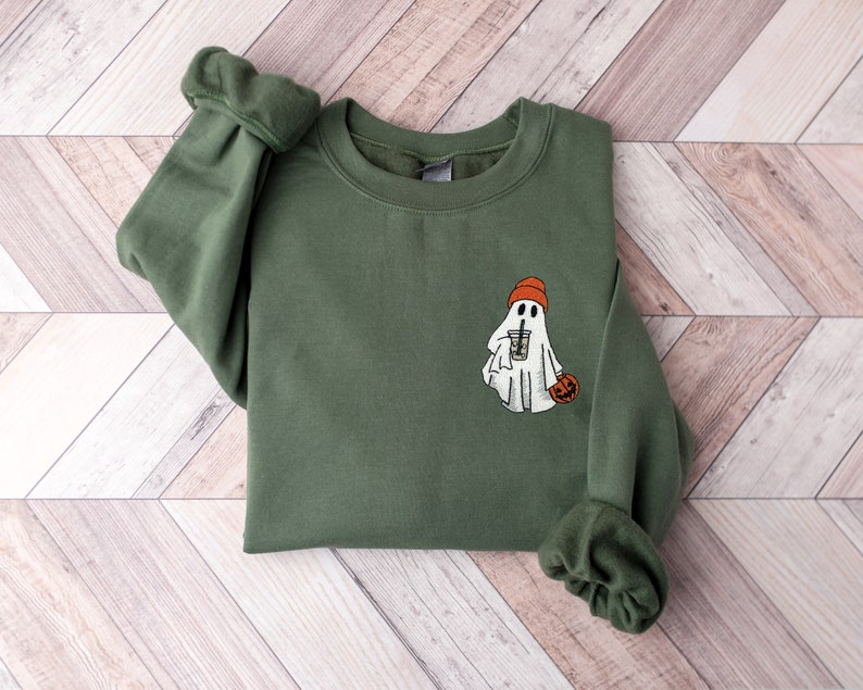 Ghost Embroidered Sweatshirt Little Ghost Ice Coffee Shirt Halloween Sweatshirt Halloween Embroidered Sweatshirt Ghost Sweatshirt 1725521083820.jpg