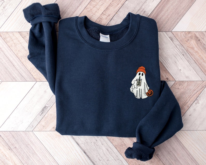 Ghost Embroidered Sweatshirt Little Ghost Ice Coffee Shirt Halloween Sweatshirt Halloween Embroidered Sweatshirt Ghost Sweatshirt 1725521083873.jpg