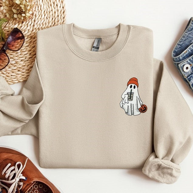 Ghost Embroidered Sweatshirt Little Ghost Ice Coffee Shirt Halloween Sweatshirt Halloween Embroidered Sweatshirt Ghost Sweatshirt 1725521084395.jpg