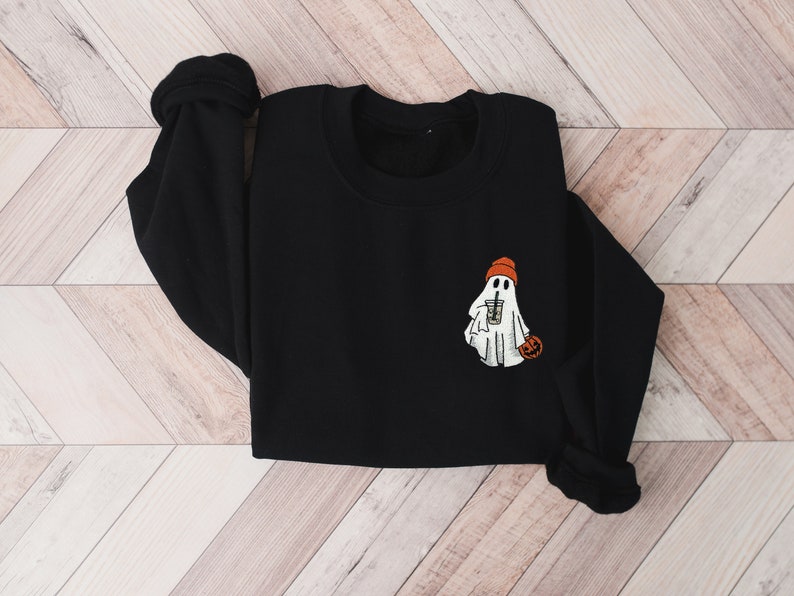 Ghost Embroidered Sweatshirt Little Ghost Ice Coffee Shirt Halloween Sweatshirt Halloween Embroidered Sweatshirt Ghost Sweatshirt 1725521084399.jpg